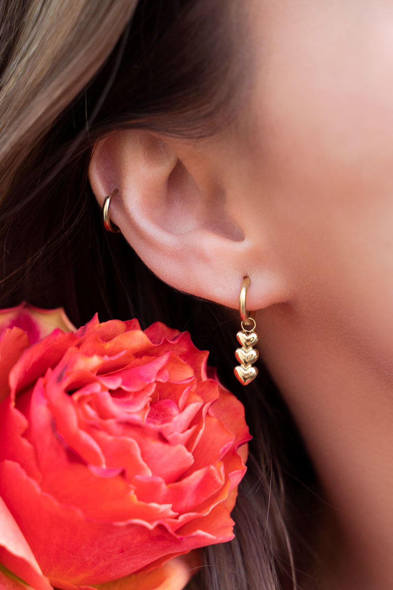 My Jewellery Earrings with three hearts gold