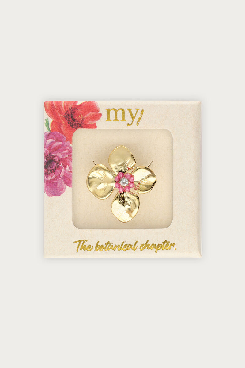 MY JEWELLERY Botanical ring with flower and pink beads