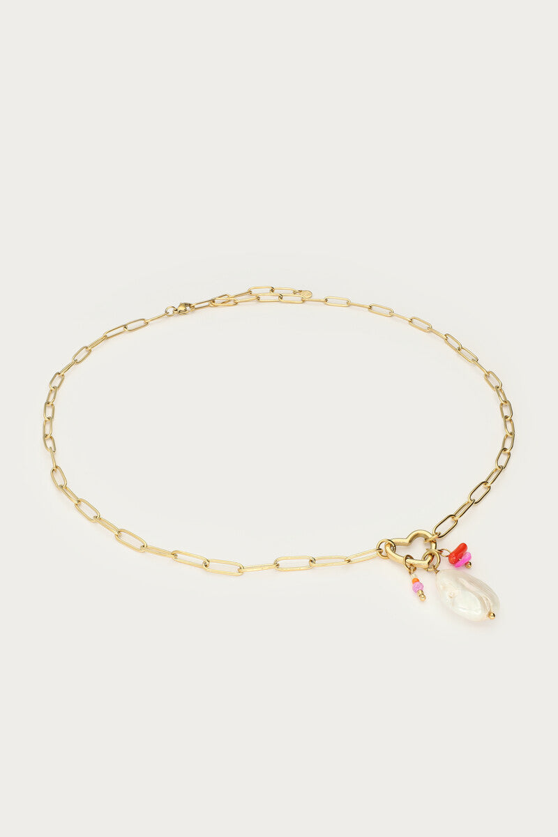 MY JEWELLERY Botanical chain necklace with heart charm and beads - Farmor Ingvarda