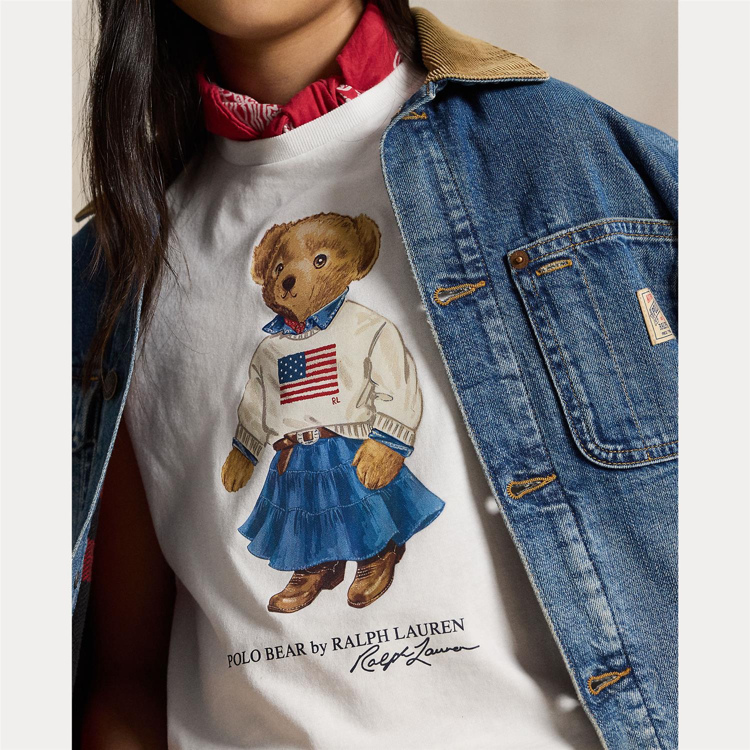 RALPH LAUREN 8-16År T-skjorte Polo Bear,Jente Hvit