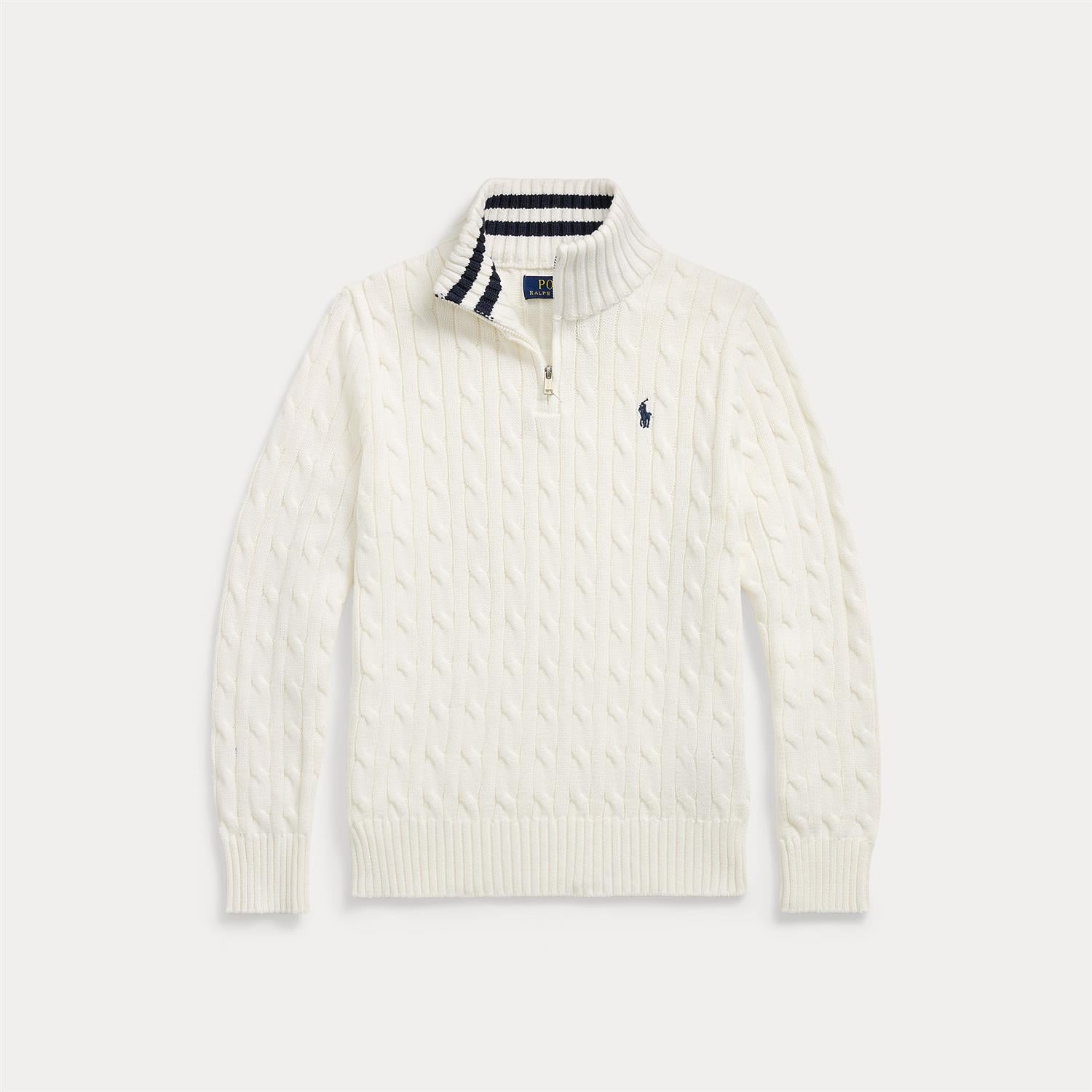 RALPH LAUREN 8-16År Cable-Knit Cotton Quarter -Zip Sweater Offwhite