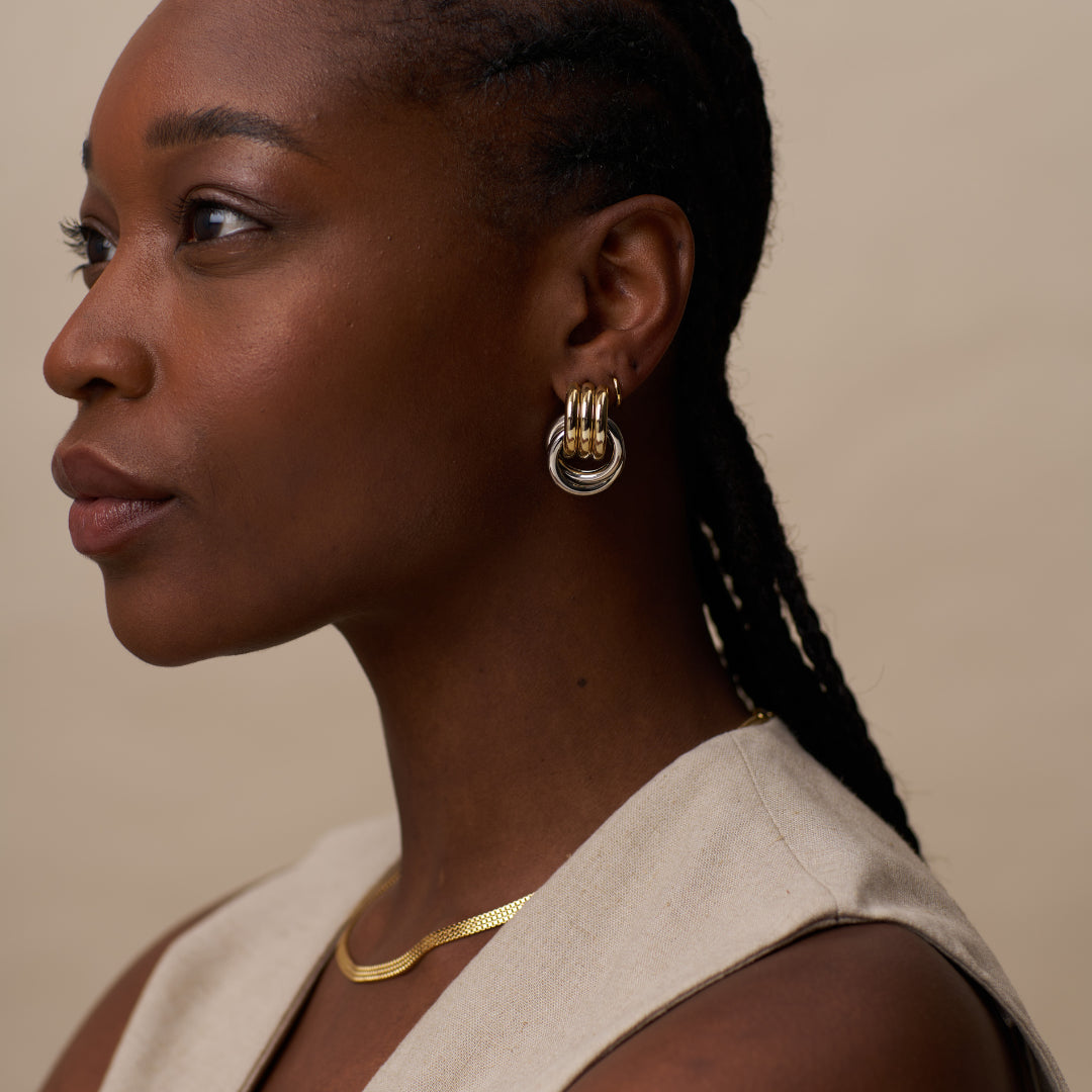 ORELIA Mixed Plate Statement Interlocking Earrings