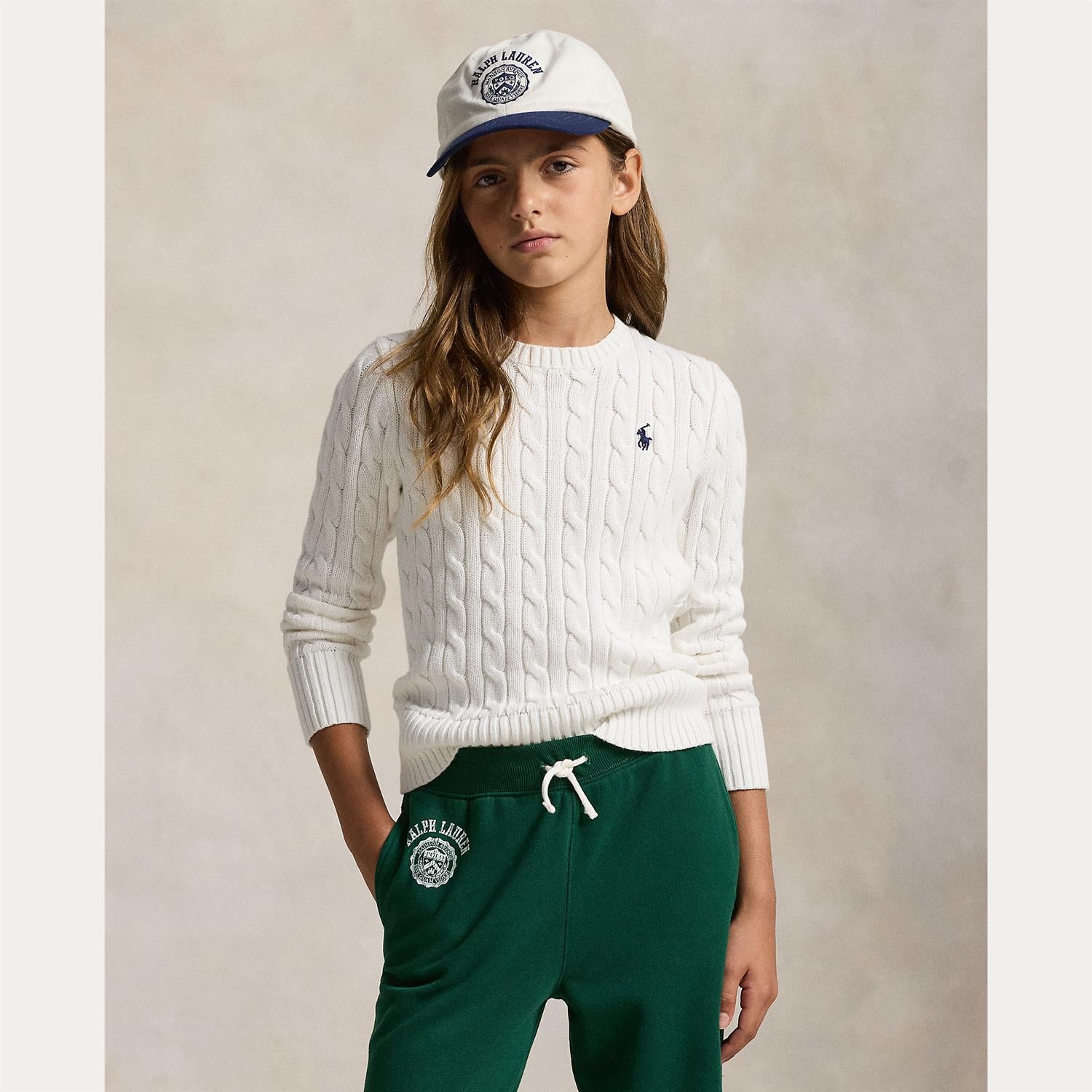 RALPH LAUREN 8-16År Genser m/flettestrikk,Jente Krem