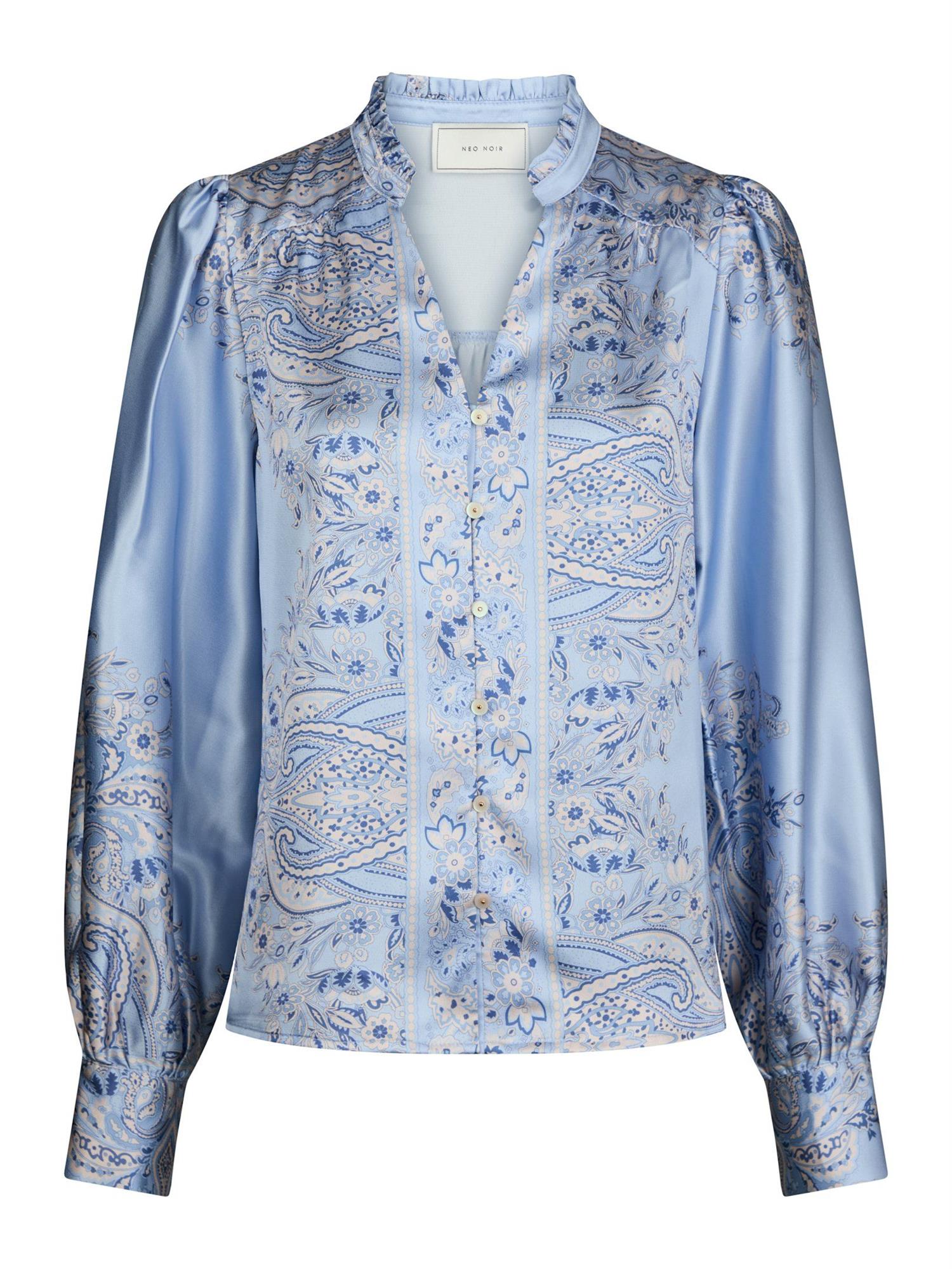 NEO NOIR Massima Paisley Border Blouse Lys Blå