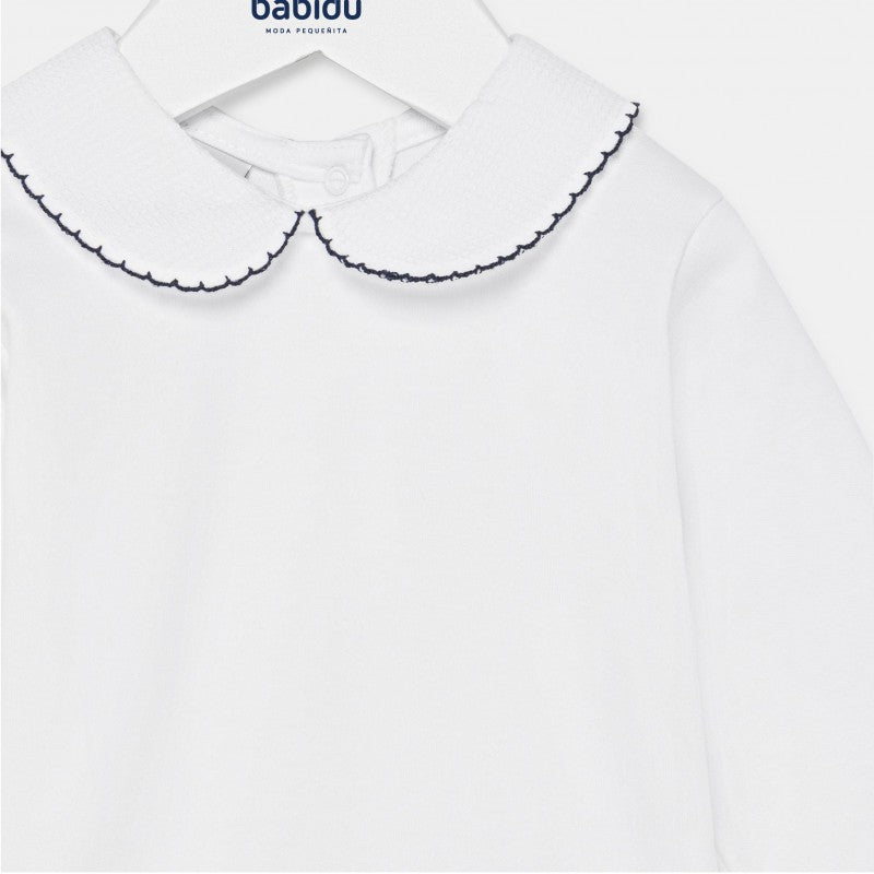 BABIDU 1188 Body med Vaffelkrage,mørkeblå kant Hvit