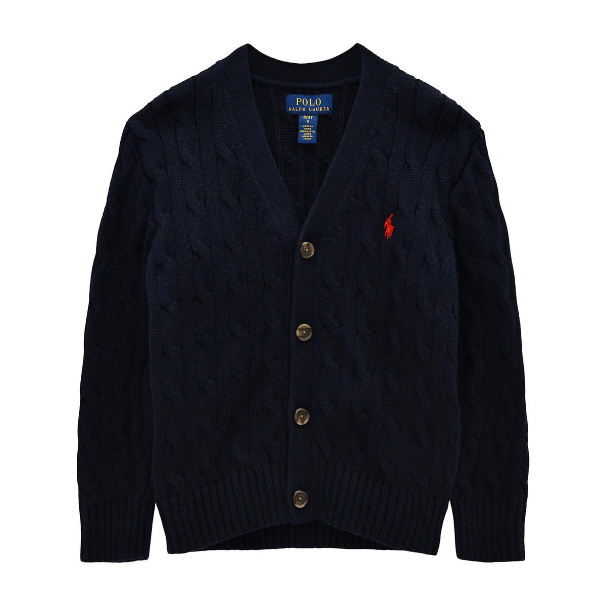 RALPH LAUREN 8-16År Strikket jakke m/fletter Mørkeblå