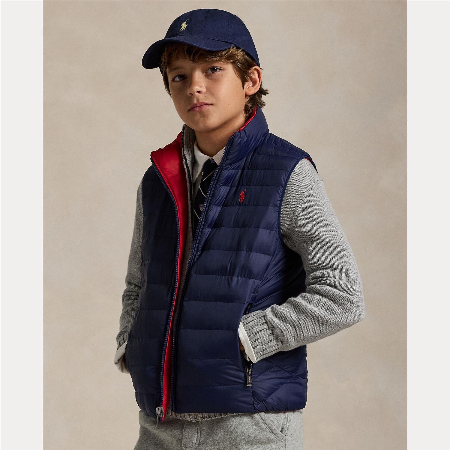 RALPH LAUREN 8-16År Reversible Terra Outerwear Vest,Teens Mørkeblå/Rød