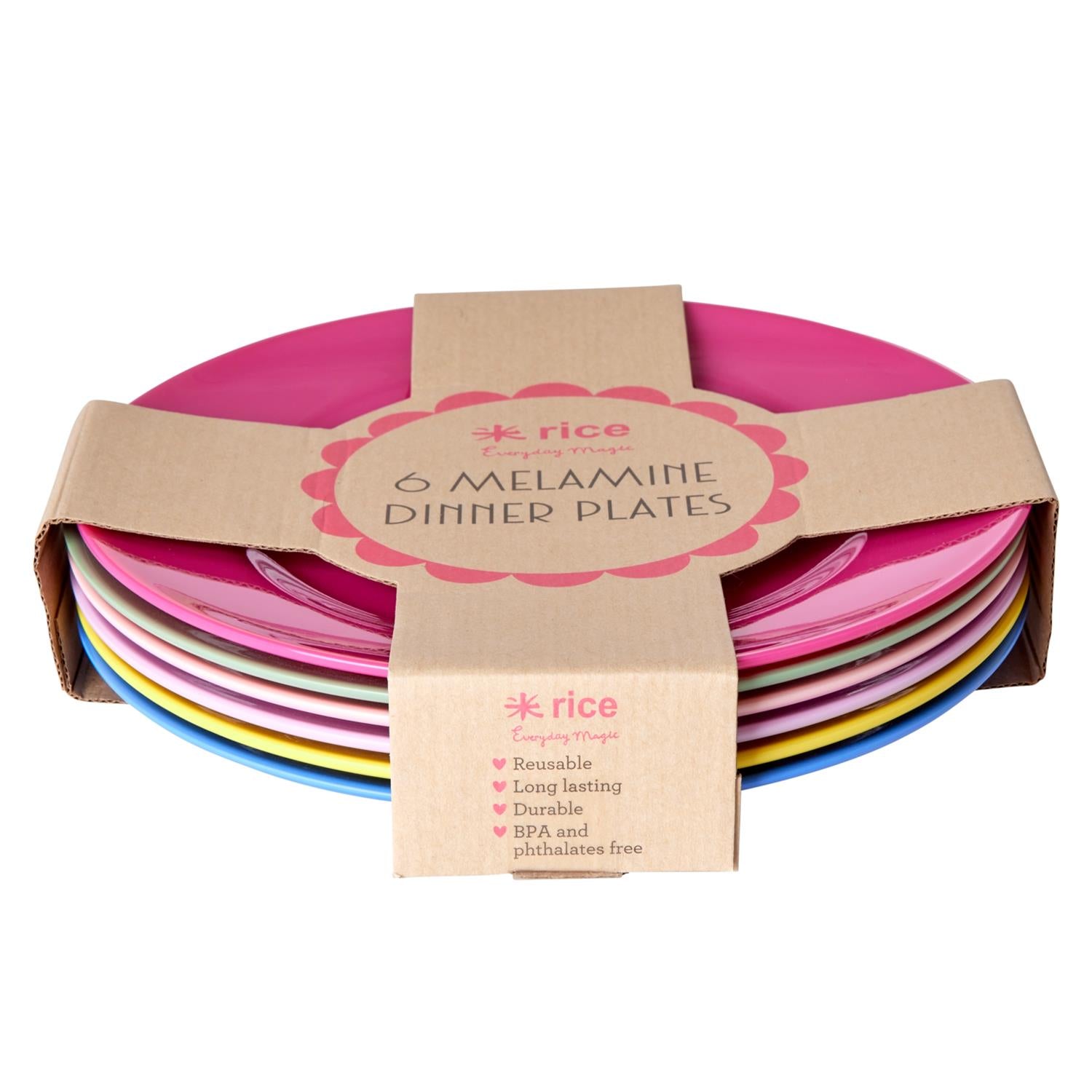 RICE Melamine Dinner Plates,6pk.