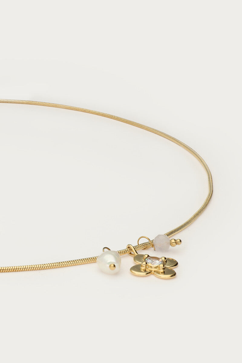 MY JEWELLERY Botanical necklace with flower and rhinestone - Farmor Ingvarda