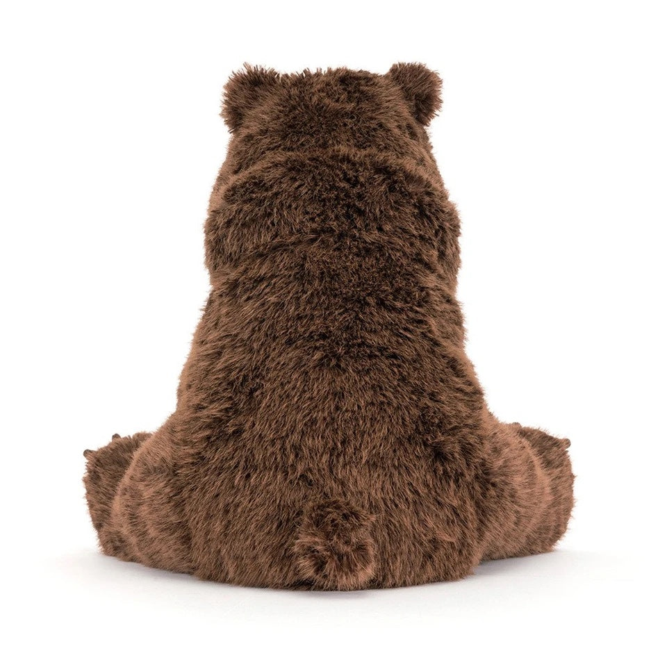 Myk Jellycat Bizzlestomp bjørn leketøy for barn, med brunt pels og søte ansiktsuttrykk, perfekt som barneleke.