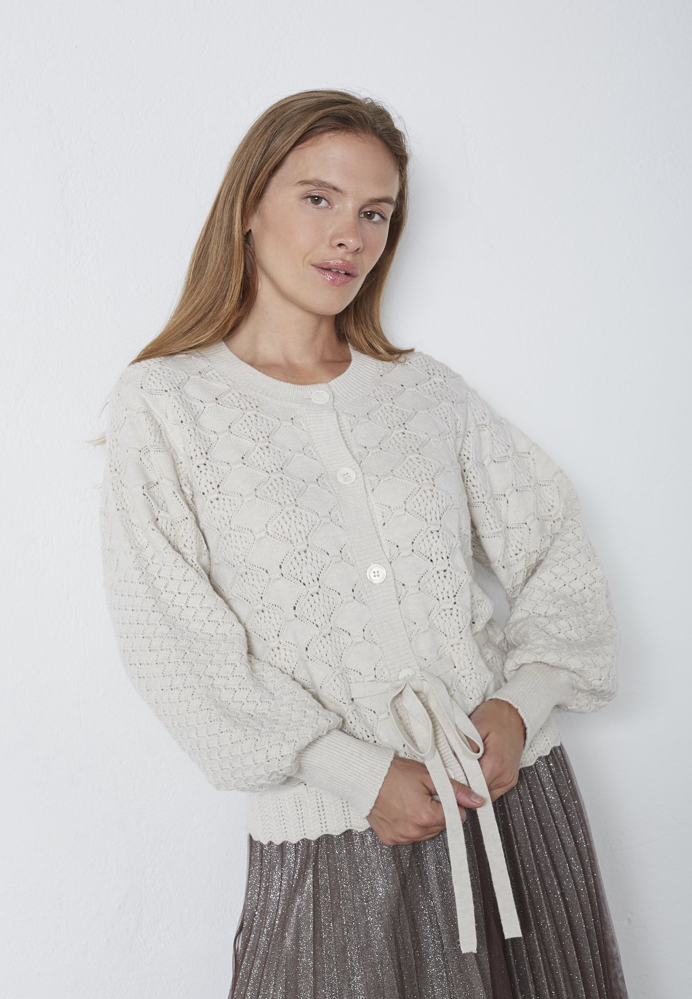 CO´ COUTURE Row Pointelle Tie Cardigan