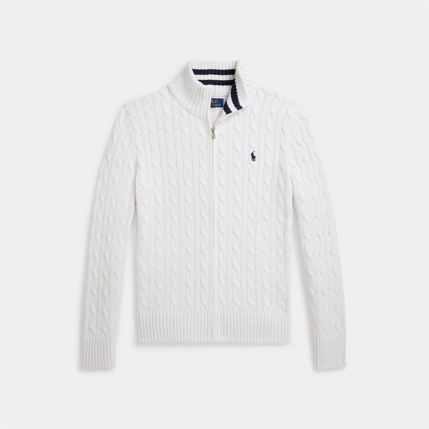 RALPH LAUREN 8-16År Strikket jakke m/fletter og zip Hvit