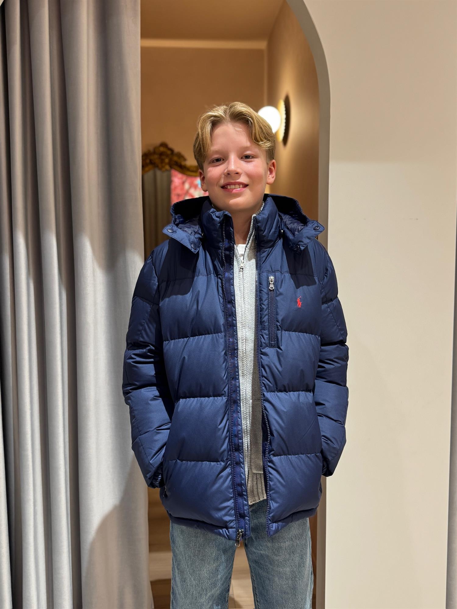 RALPH LAUREN 8-16År Ytterjakke m/hette,Ripstop Mørkeblå