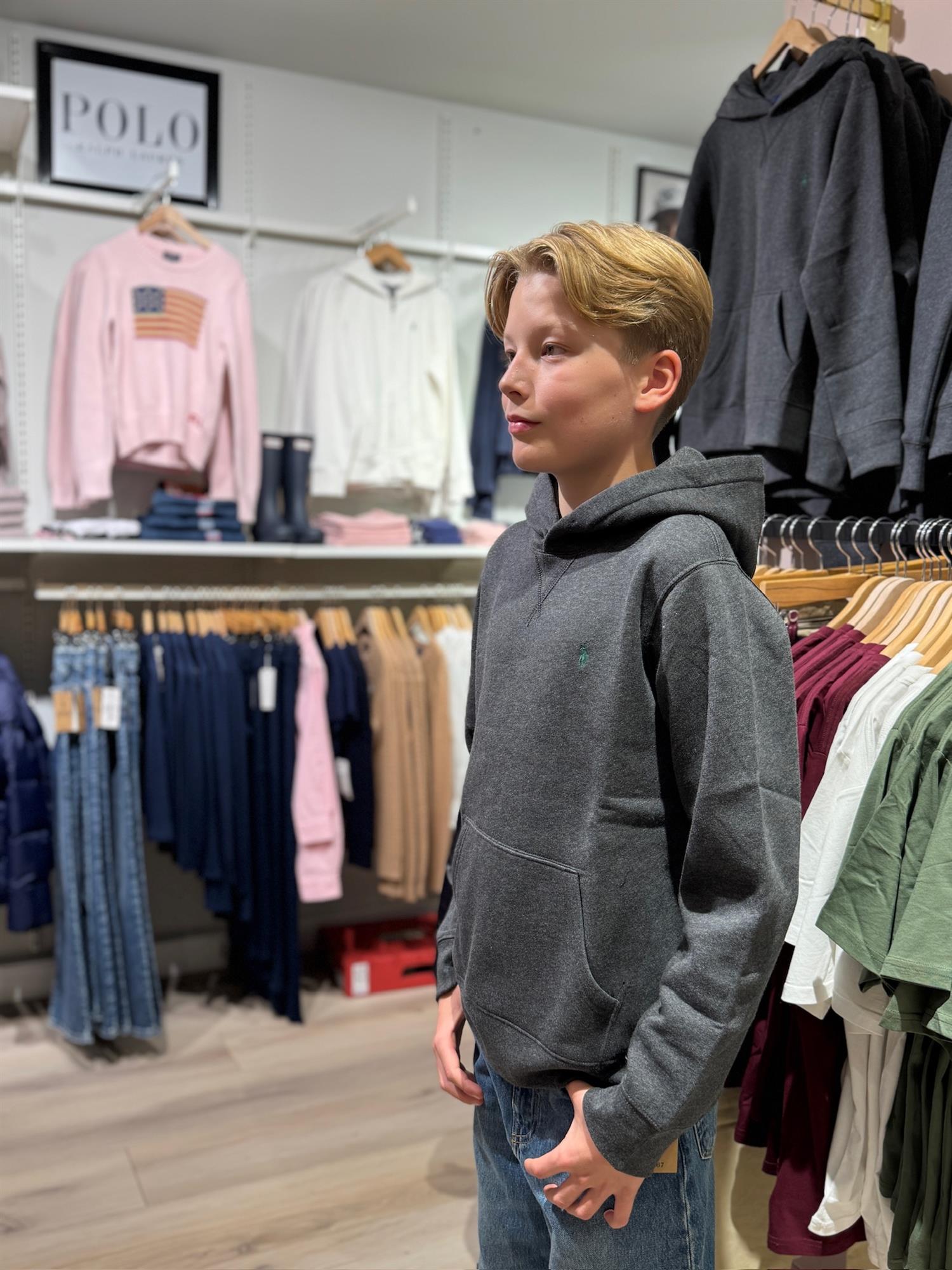 RALPH LAUREN 8-16År Hettegenser m/grønn logo Koksgrå