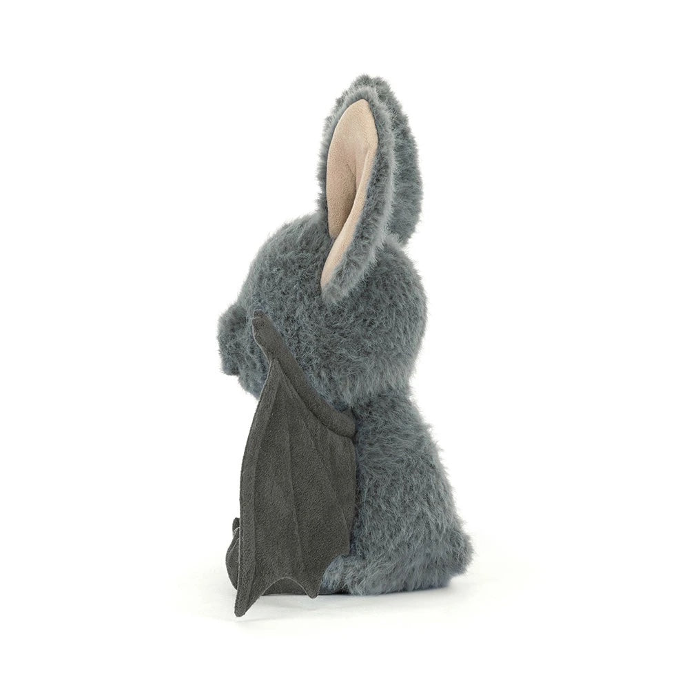 Jellycat Broox Bat, sittende bamse på 18 cm, myk og kosedyr for barn, med store ører og vennlig ansikt.