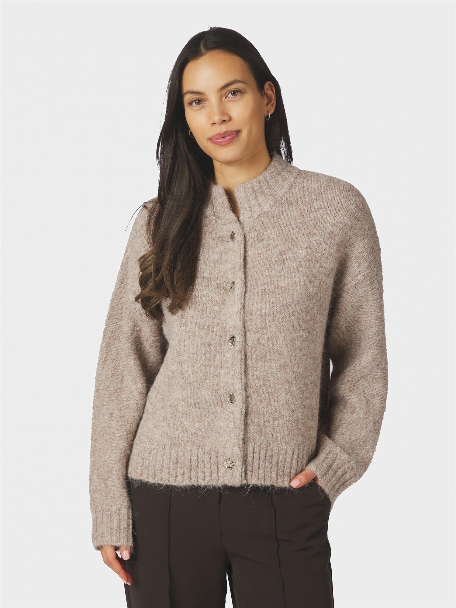 NEO NOIR Taura Fluffy Knit Cardigan Beige Melert