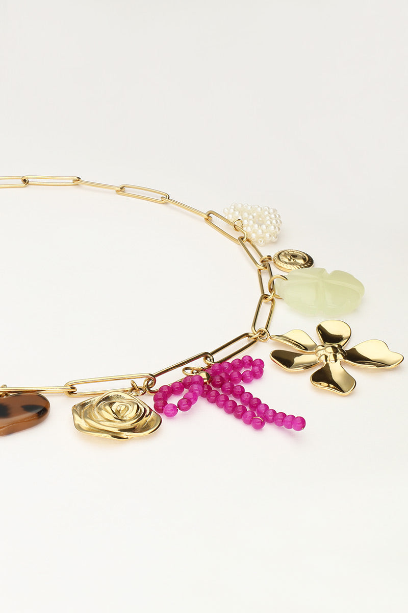 MY JEWELLERY Charm necklace with chainlink and multicoloured flower charms