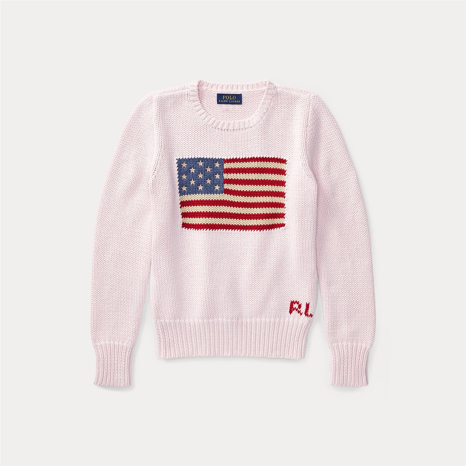 RALPH LAUREN 8-16År Flag CN Sweater,Jente Lys Rosa