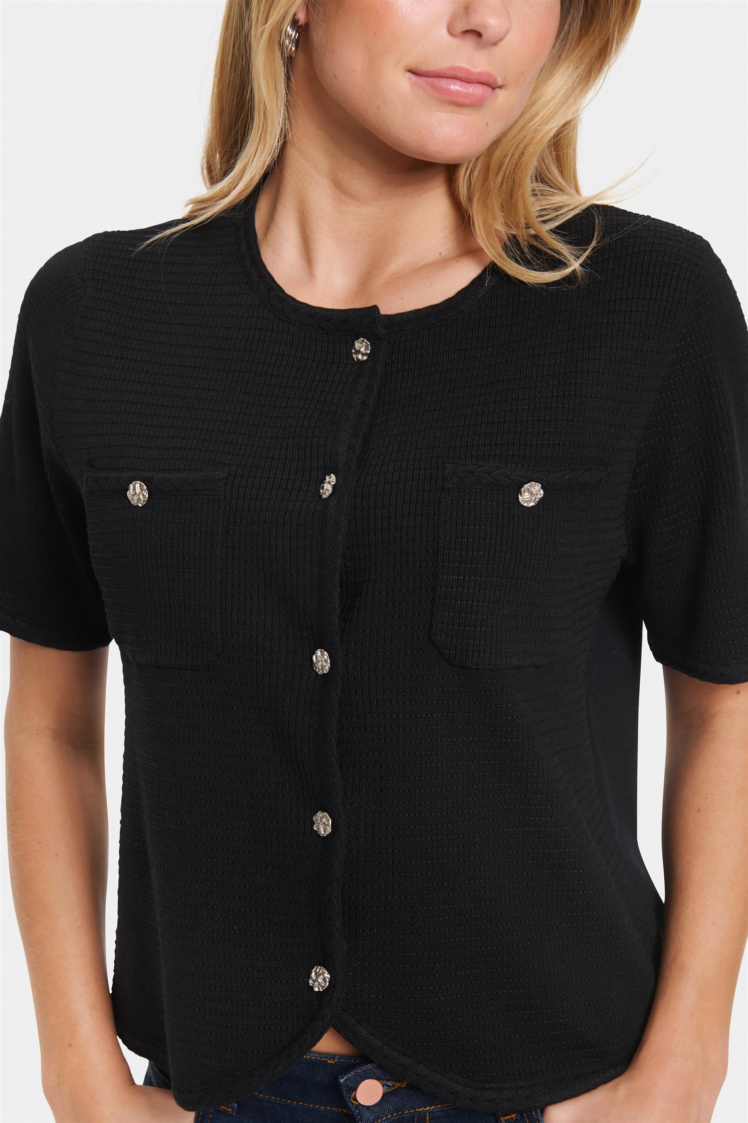 SAINT TROPEZ Lecia SS Cardigan Svart