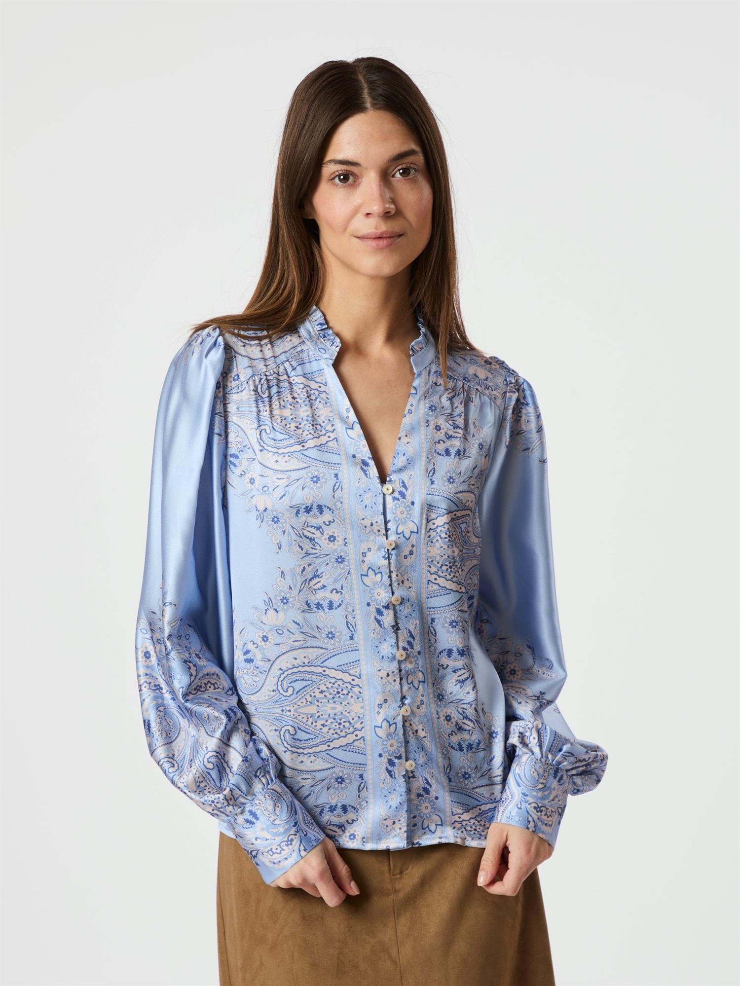 NEO NOIR Massima Paisley Border Blouse Lys Blå