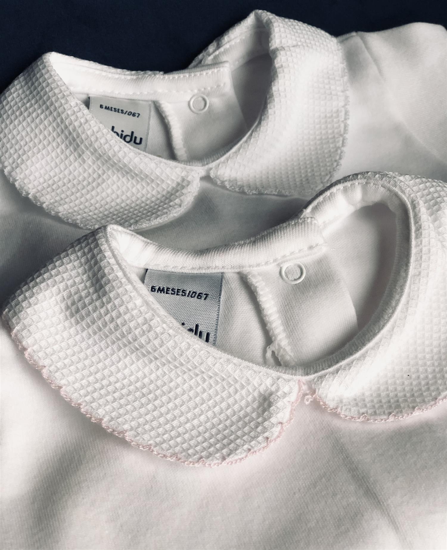 BABIDU 1188 Body Med Vaffelkrage,Lyseblå kant Hvit