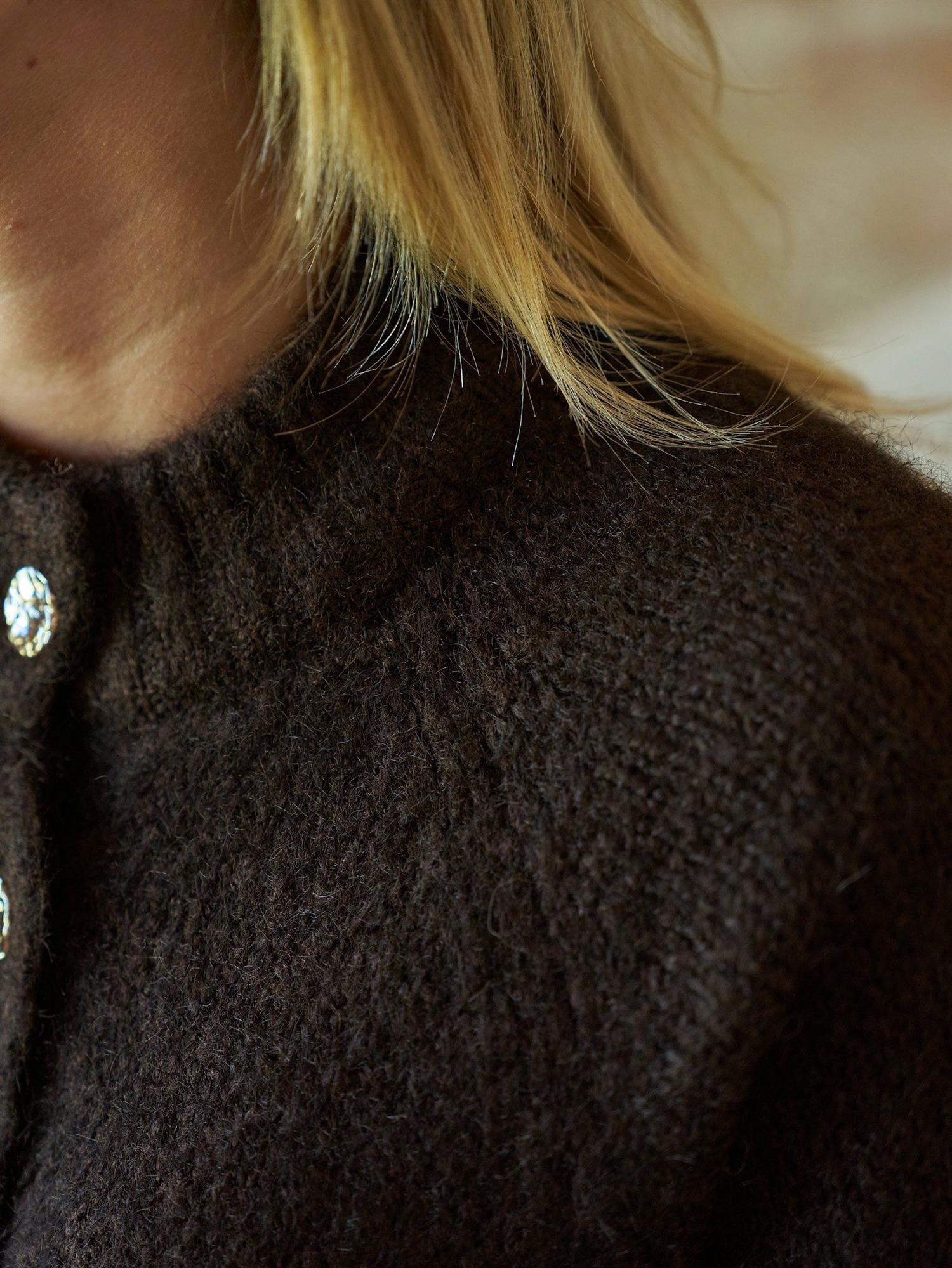 NEO NOIR Benuta Fluffy Knit Cardigan Dark Brown