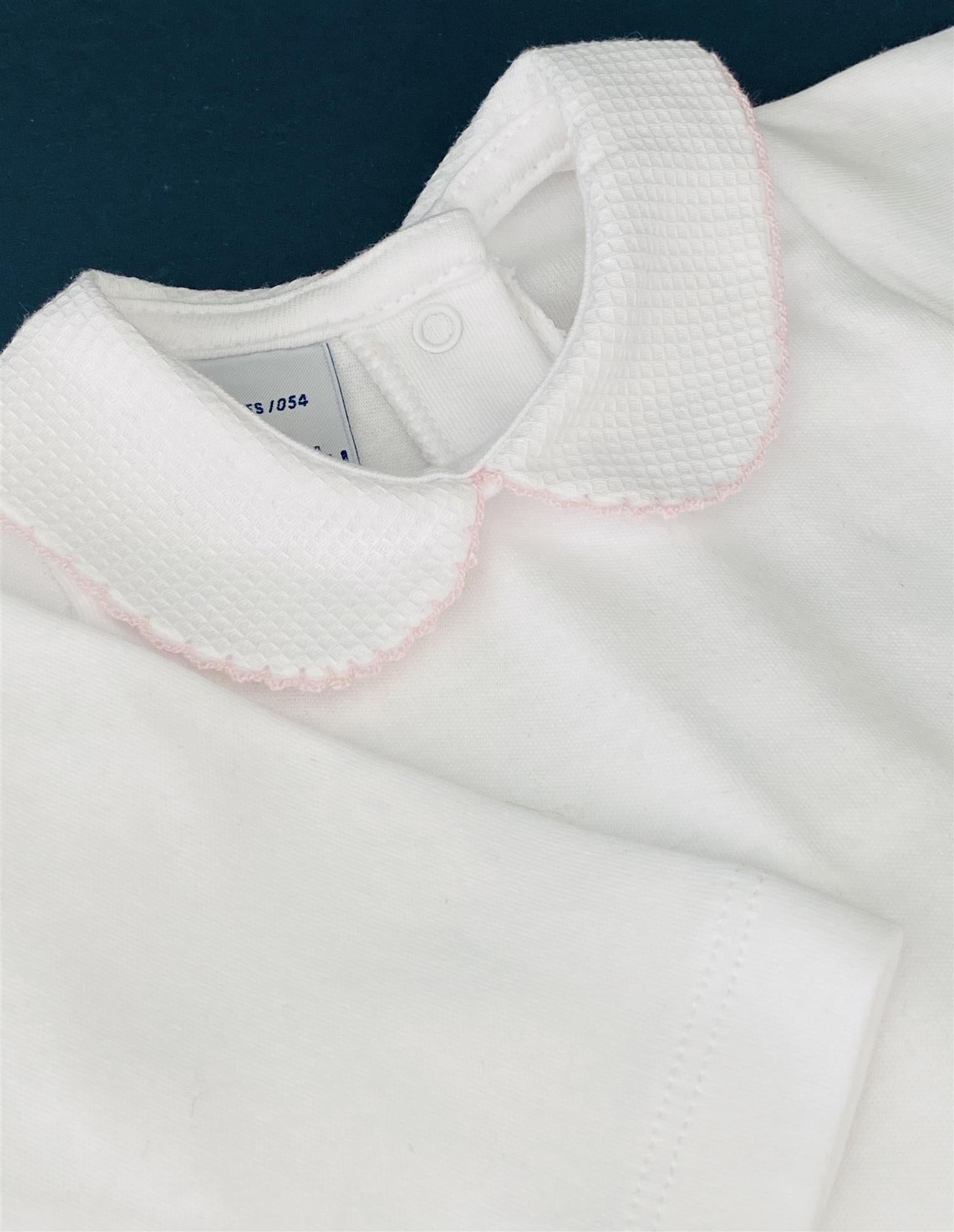 BABIDU 1188 Body med Vaffelkrage,rosa kant Hvit