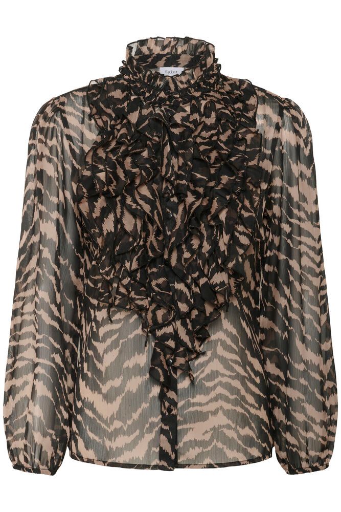SAINT TROPEZ Lilja Crinkle Shirt Black Shifted Strokes