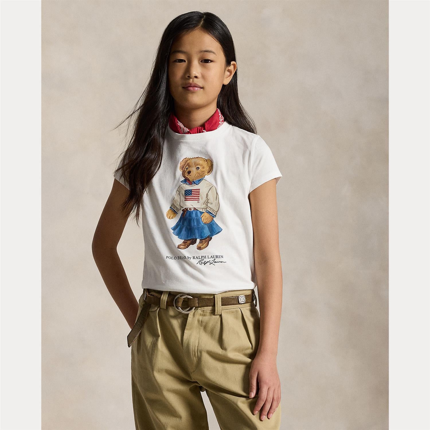 RALPH LAUREN 8-16År T-skjorte Polo Bear,Jente Hvit