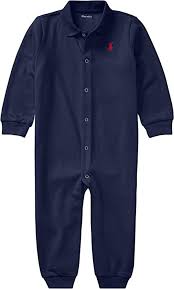 RALPH LAUREN Baby 0-24mnd. Solid Coverall Mørkeblå