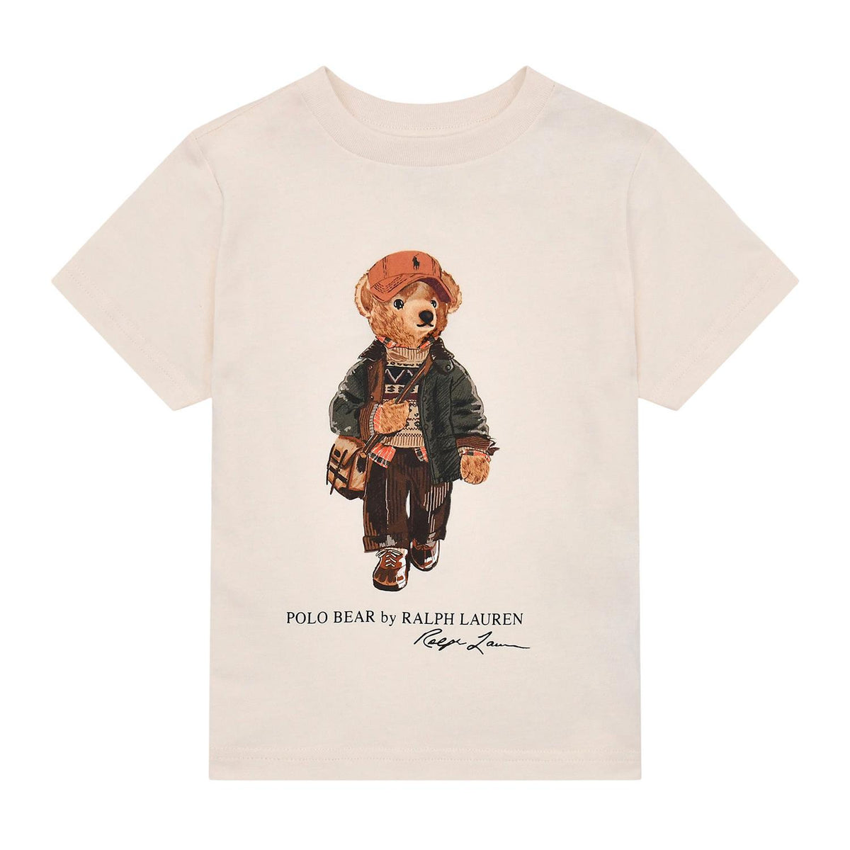 Ralph Lauren barn T-skjorte med Polo Bear design i kremfarge, for barn 8-16 år, overdel i mykt stoff