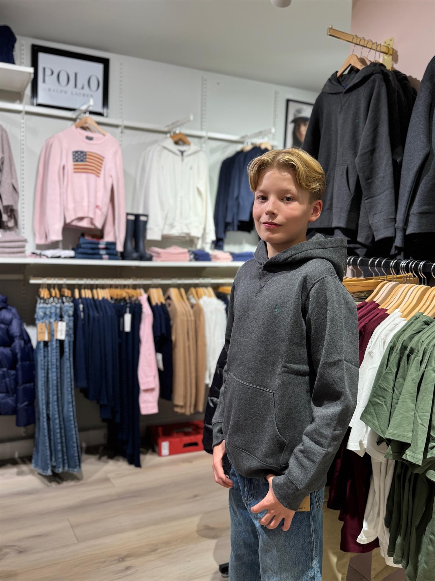 RALPH LAUREN 8-16År Hettegenser m/grønn logo Koksgrå
