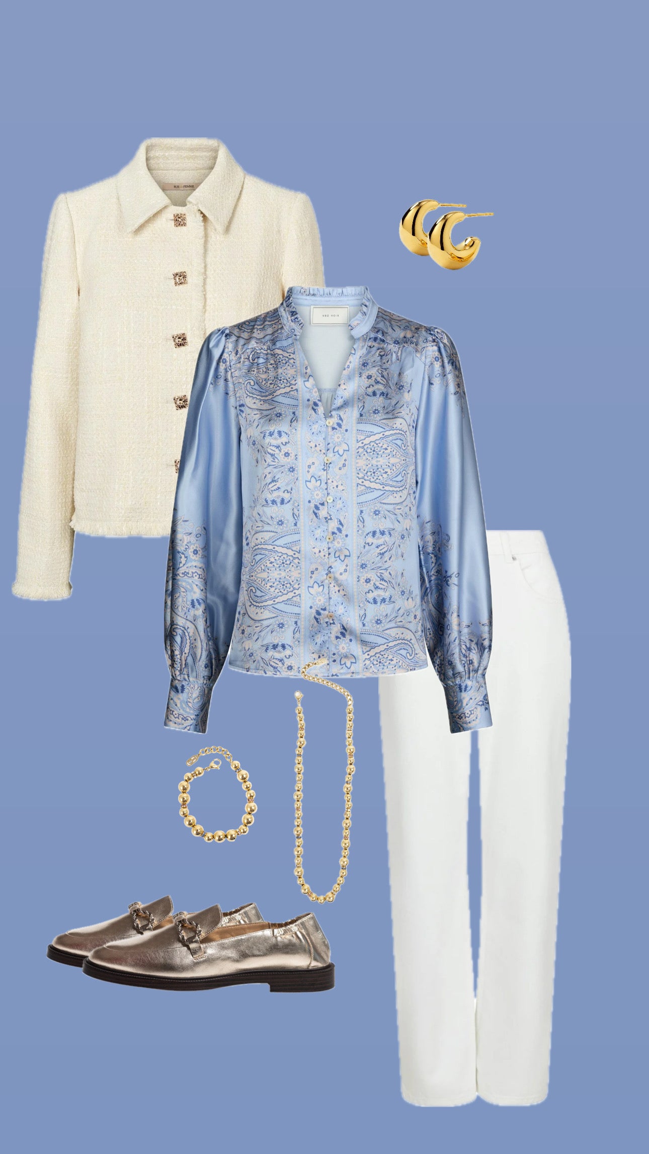 NEO NOIR Massima Paisley Border Blouse Lys Blå