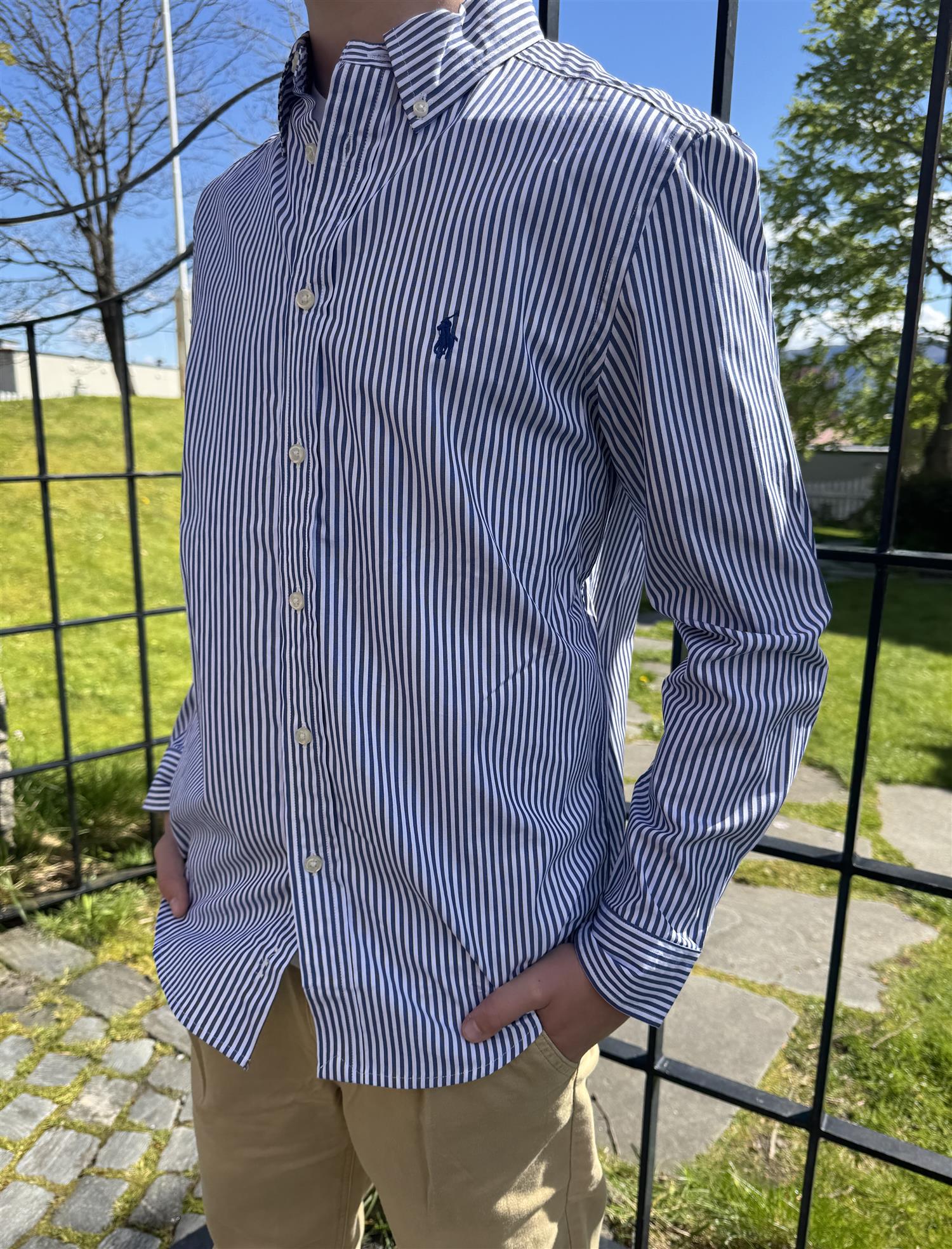 RALPH LAUREN 8-16År Striped Cotton Poplin Shirt Blå/Hvit