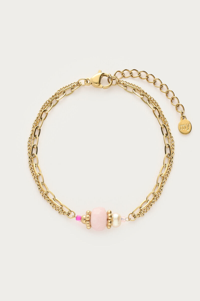 MY JEWELLERY Botanical double bracelet with pink bead - Farmor Ingvarda