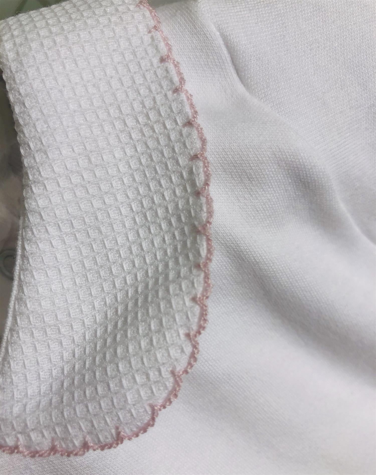 BABIDU 1188 Body med Vaffelkrage,rosa kant Hvit