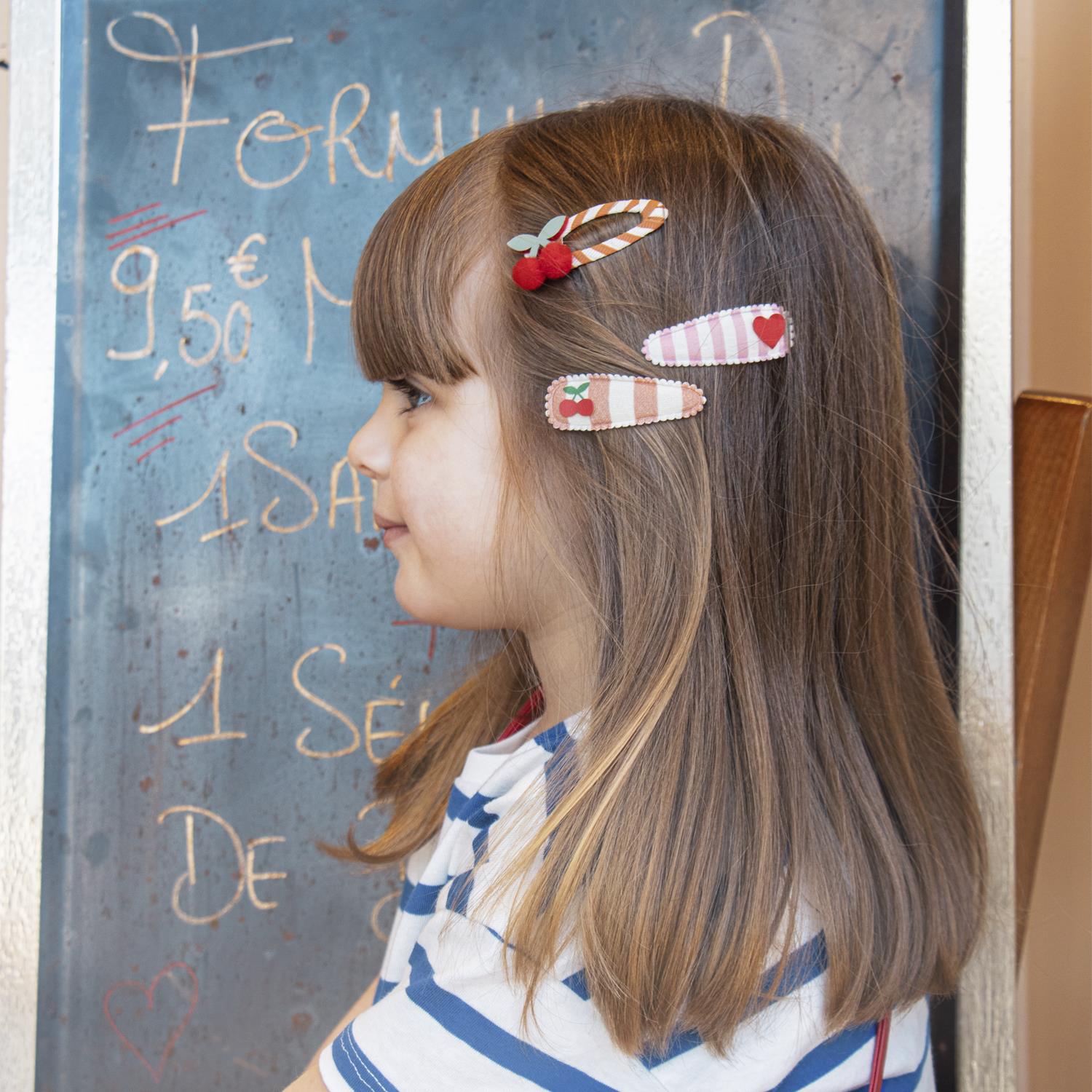ROCKAHULA Kids Cherry Stripe Fabric Clip Set Rosa