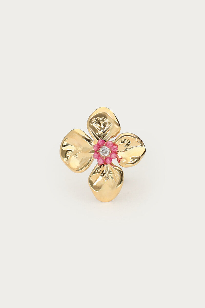 MY JEWELLERY Botanical ring with flower and pink beads