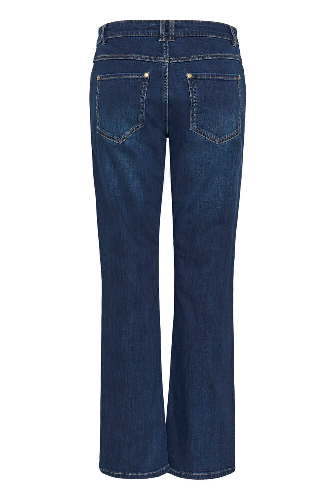 CULTURE Tali Milo Ami jeans for kvinner, dameunderdeler, nærbilde av den blå denimbuksen med passform og synlige sømmer