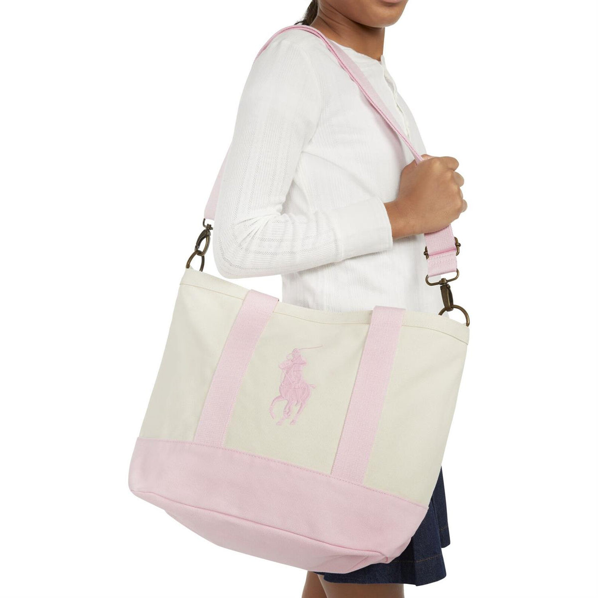 RALPH LAUREN 8-16År Polo Player Tote Lyserosa/Krem