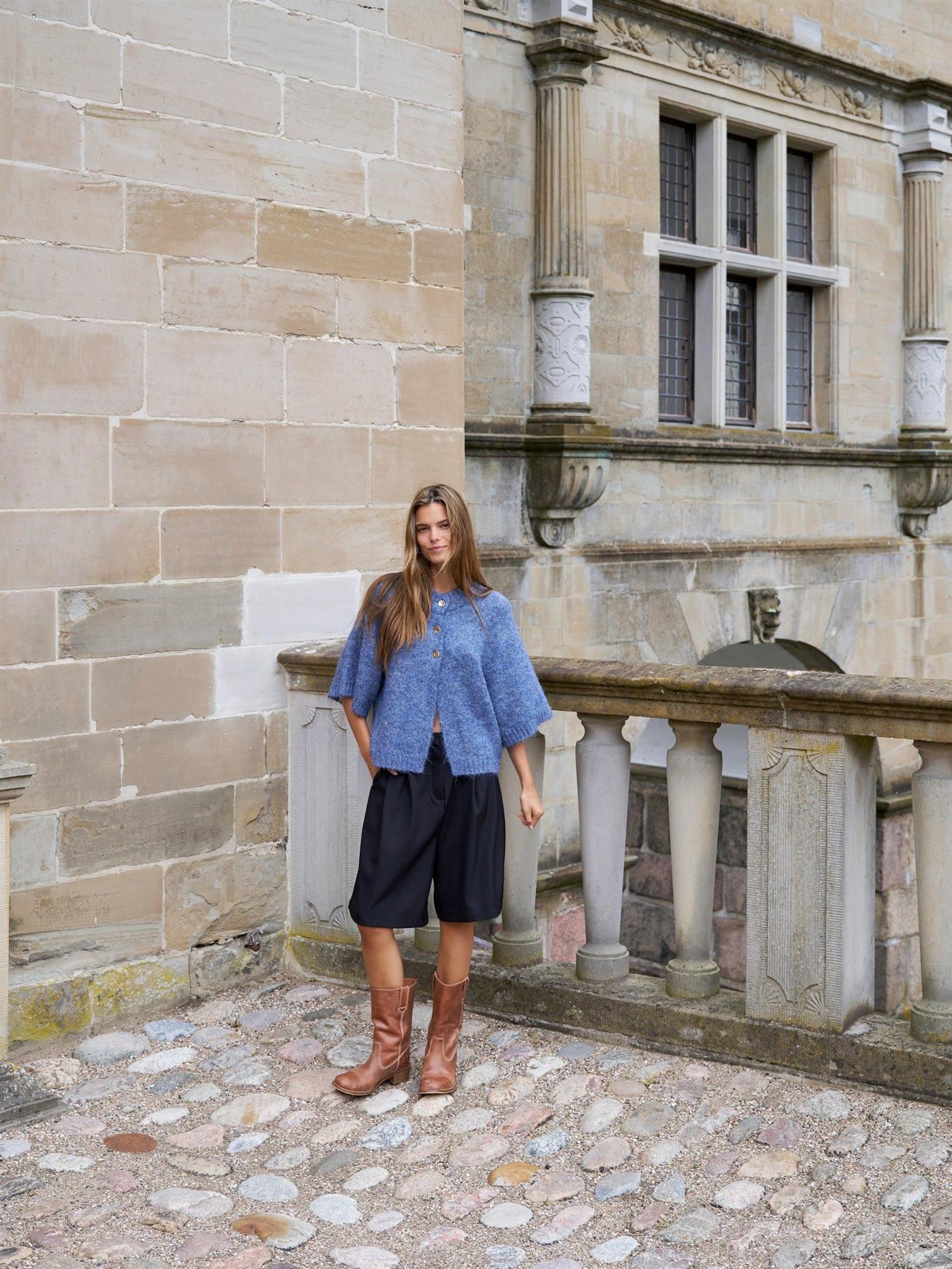 NEO NOIR Benuta Fluffy Knit Cardigan Smoke Blue