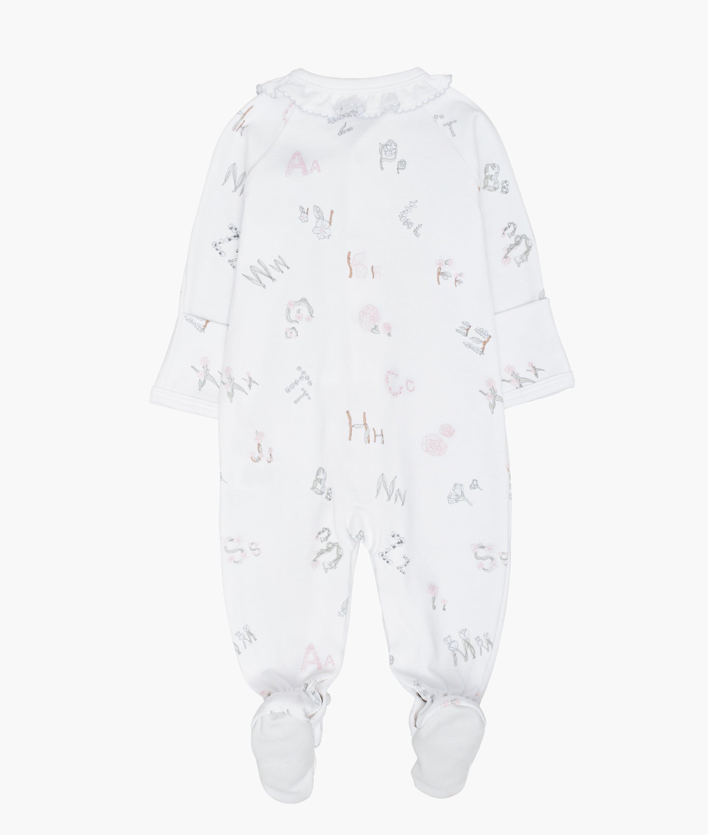 LIVLY Alphabet Flowers Ruffled Footie Hvit