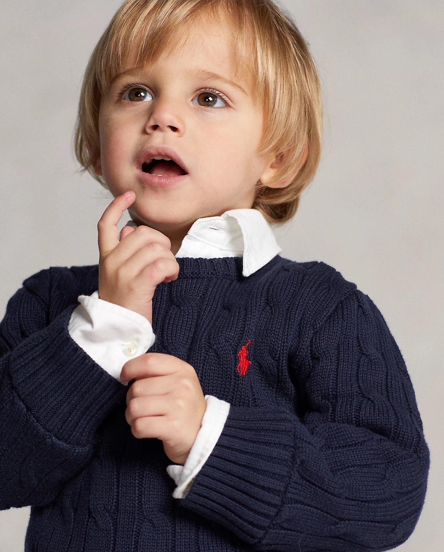 RALPH LAUREN 2-7År LS Cable CN Sweater Mørkeblå