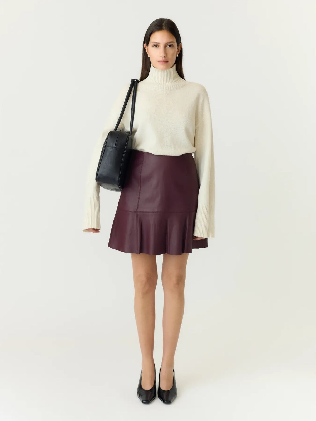 YAS Yascolly Naplon Leather Skirt Burgundy