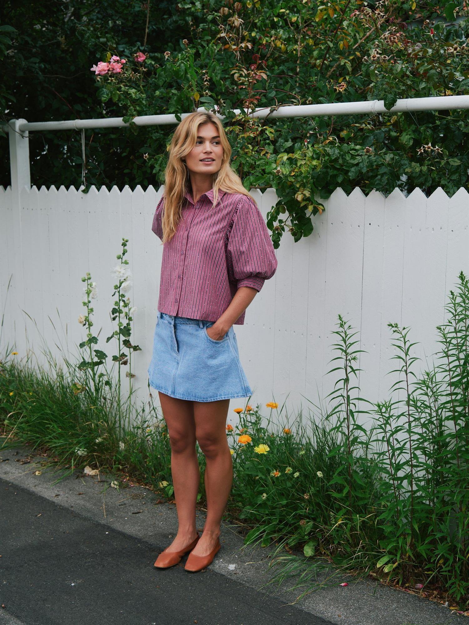 NEO NOIR Etta Soft Stripe Stone Shirt