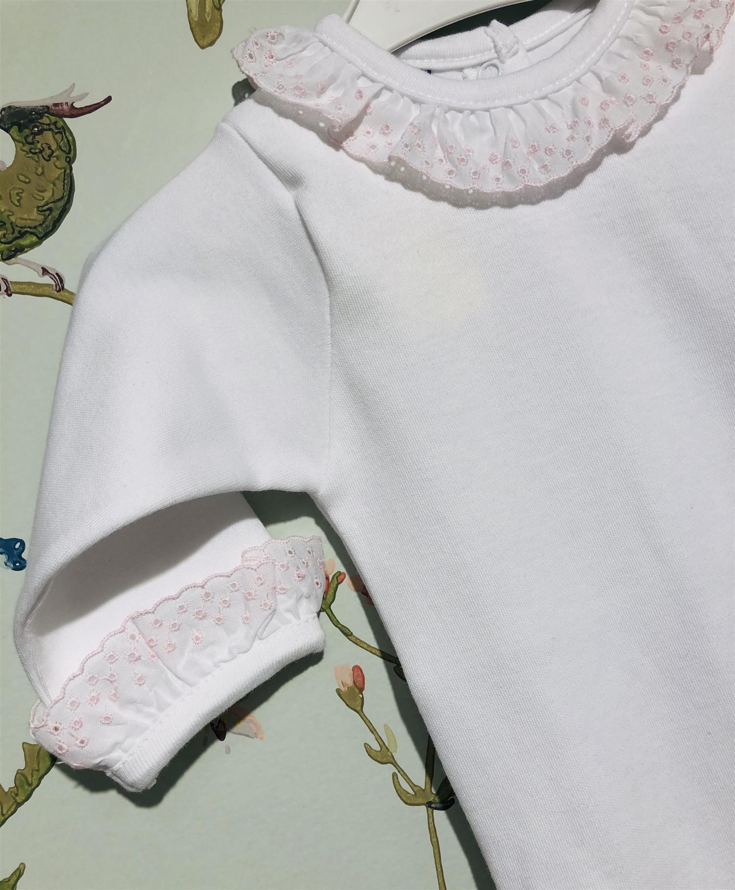 BABIDU 1191 Body m/rosa blondekrage Hvit - Farmor Ingvarda