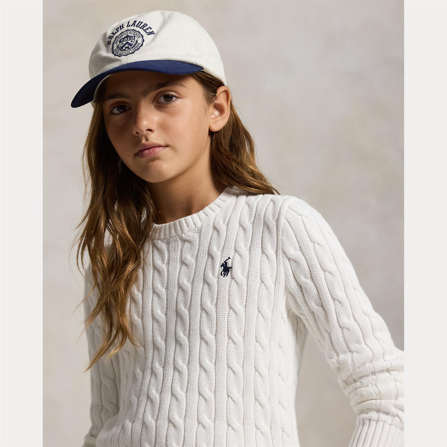 RALPH LAUREN 8-16År Genser m/flettestrikk,Jente Krem