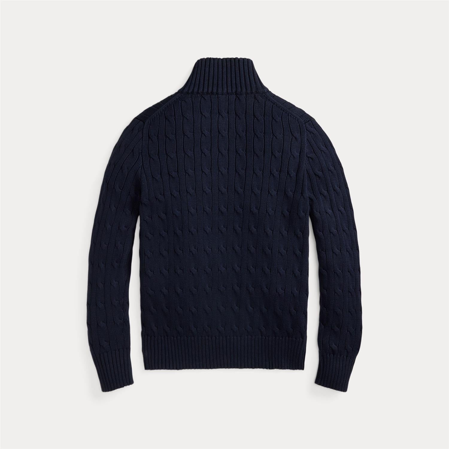 RALPH LAUREN 8-16År Strikket genser m/fletter og zip Mørkeblå