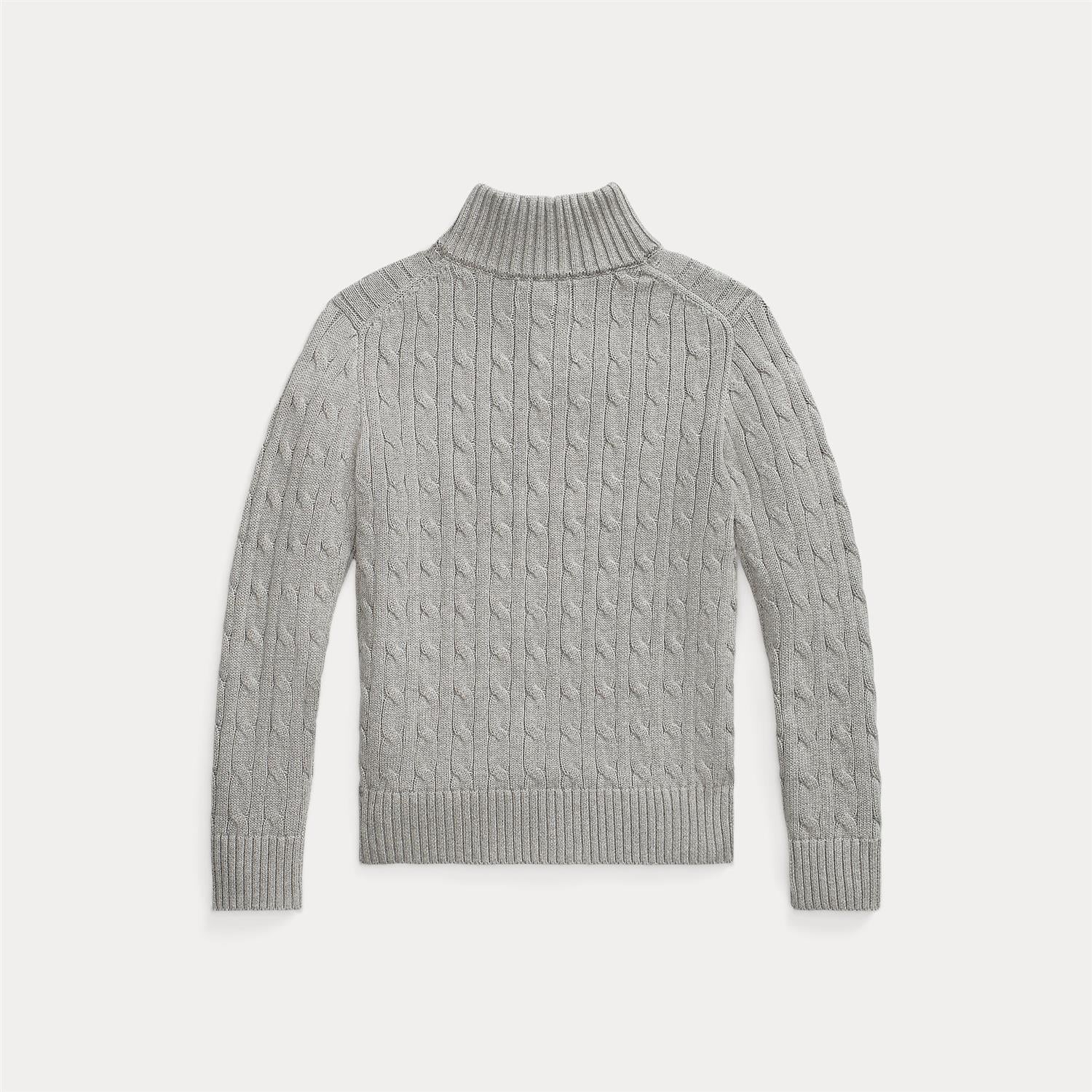 RALPH LAUREN 8-16År Strikket genser m/fletter og zip Grå