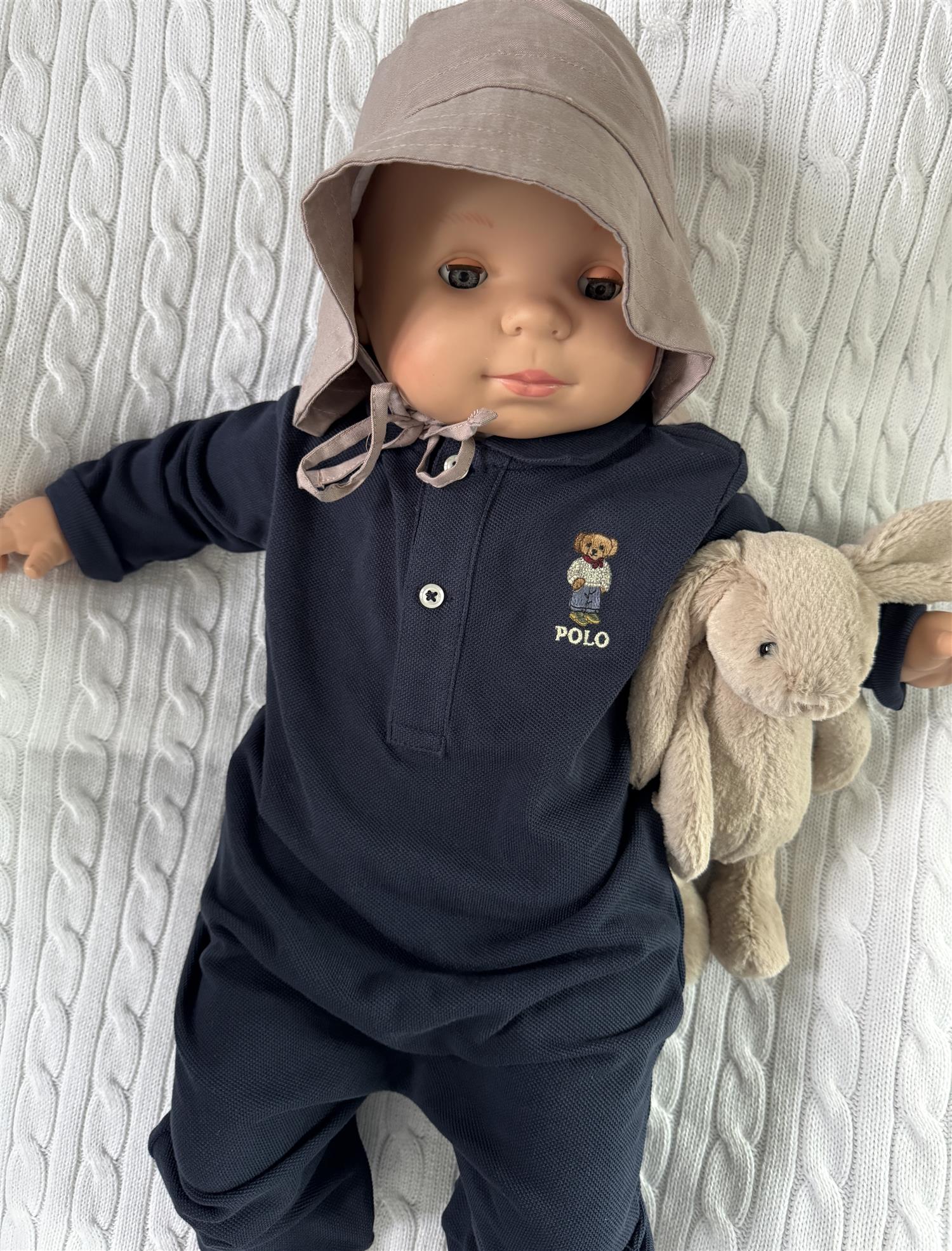 RALPH LAUREN Baby 0-24mnd. Bear one piece Coverall Mørkeblå